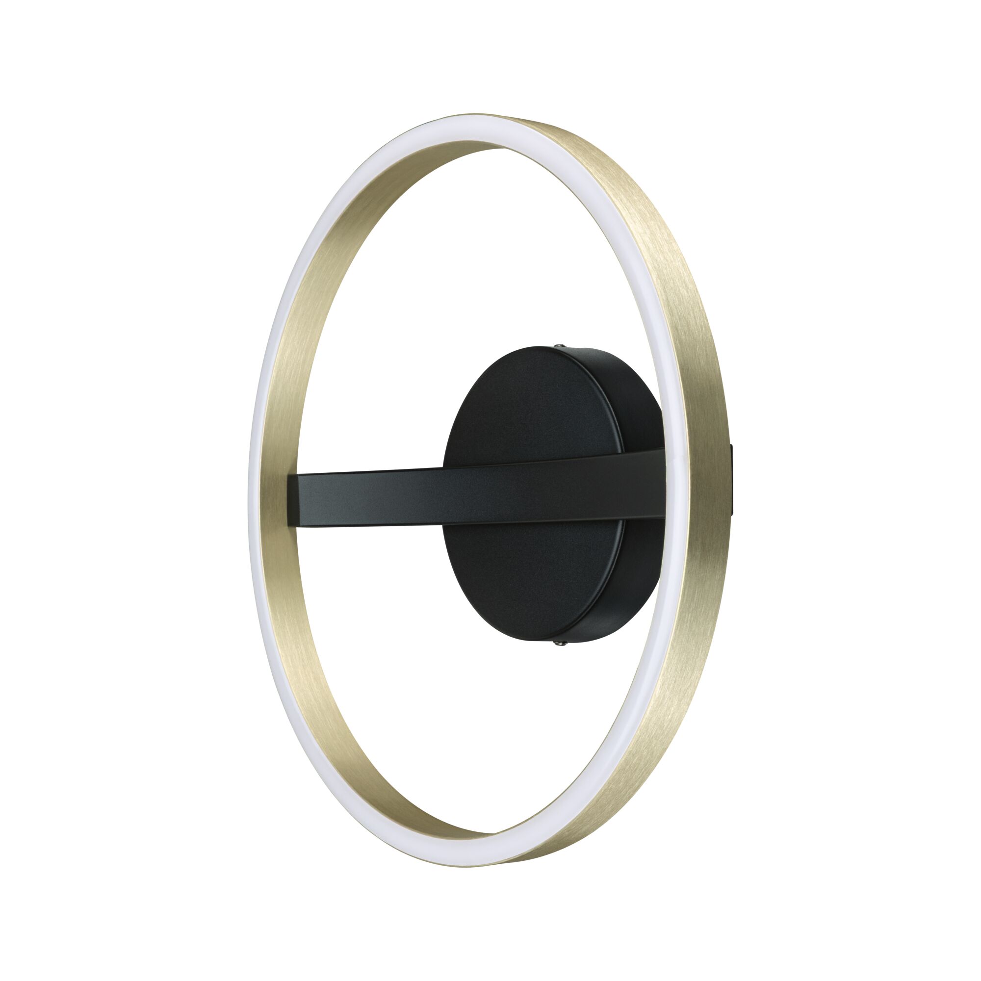 Modern LED wall light with gold metal ring and black mount for stylish room illumination