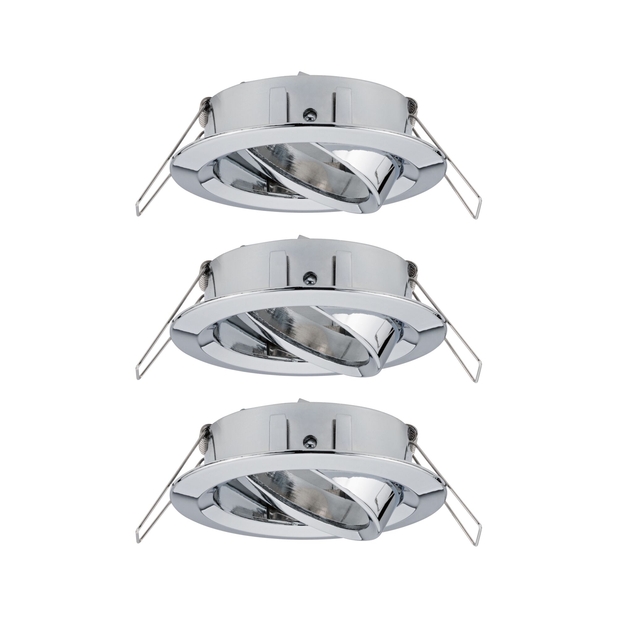Three adjustable recessed spotlights in chrome metal for flexible LED lighting solutions