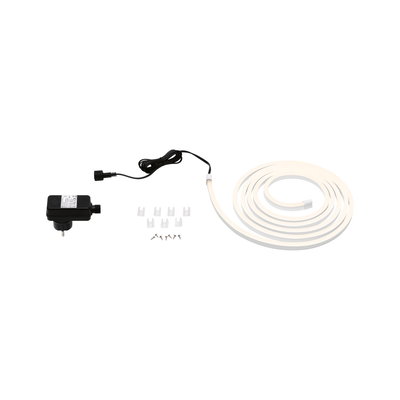 Bande LED flexible blanche avec adaptateur secteur et clips de fixation pour éclairage intérieur