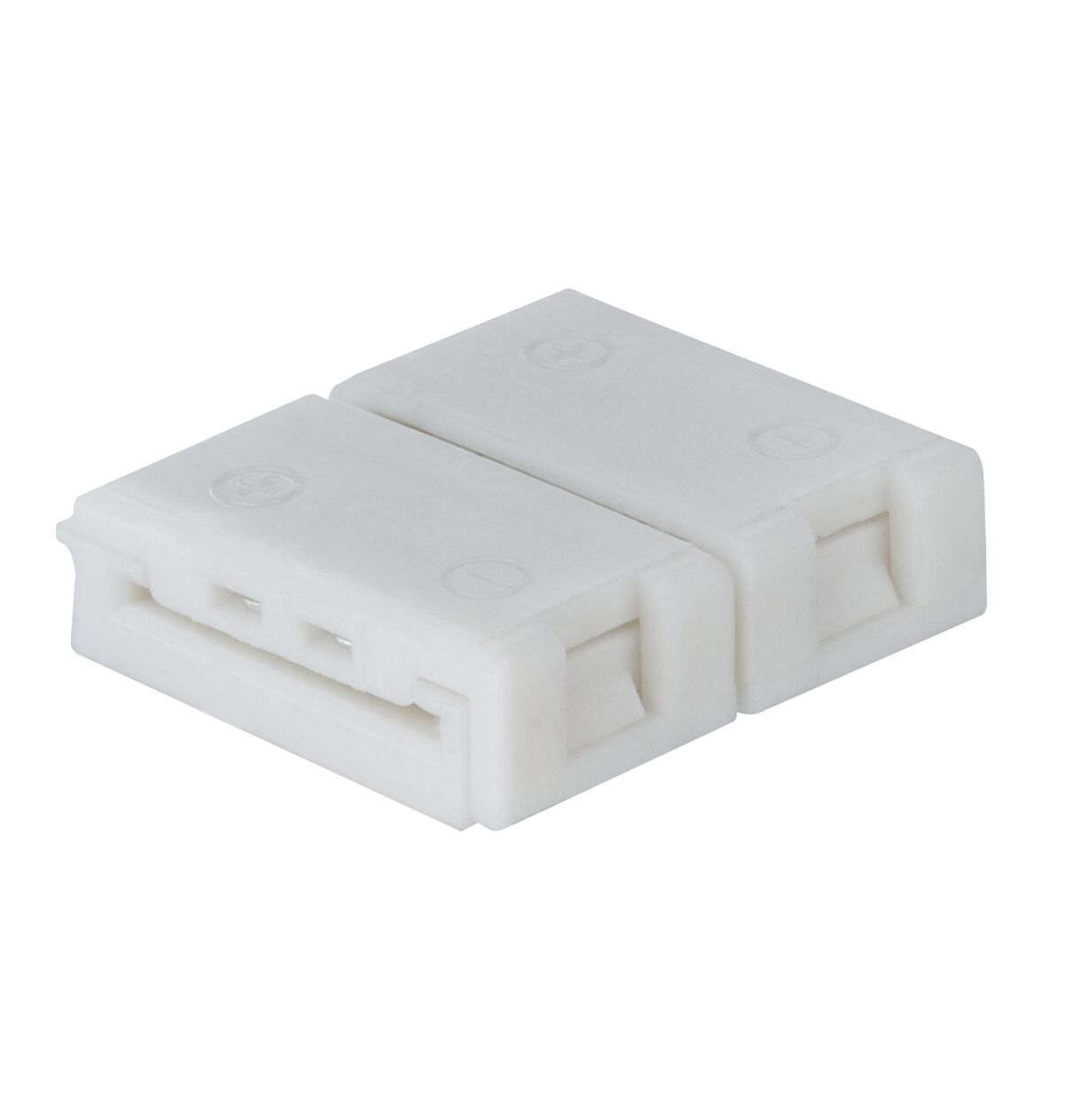 White plastic connector for LED lighting with two connection points, electrical accessory