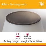 White solar lamp with black solar panel charges battery using sunlight for energy savings