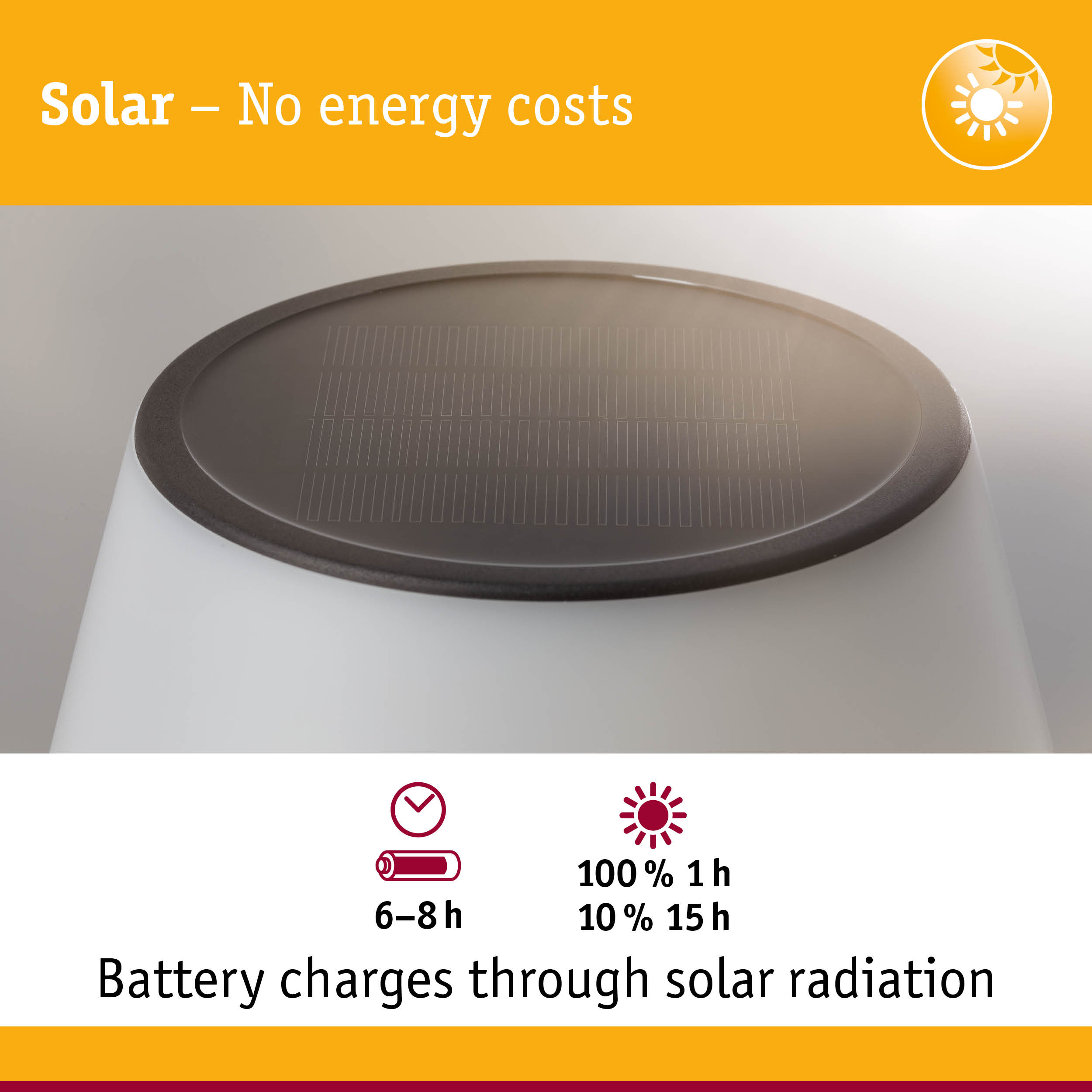 White solar lamp with black rim and battery indicator for eco-friendly lighting solution