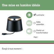 Luminaire LED extérieur noir avec câble pour éclairage de jardin et installation facile