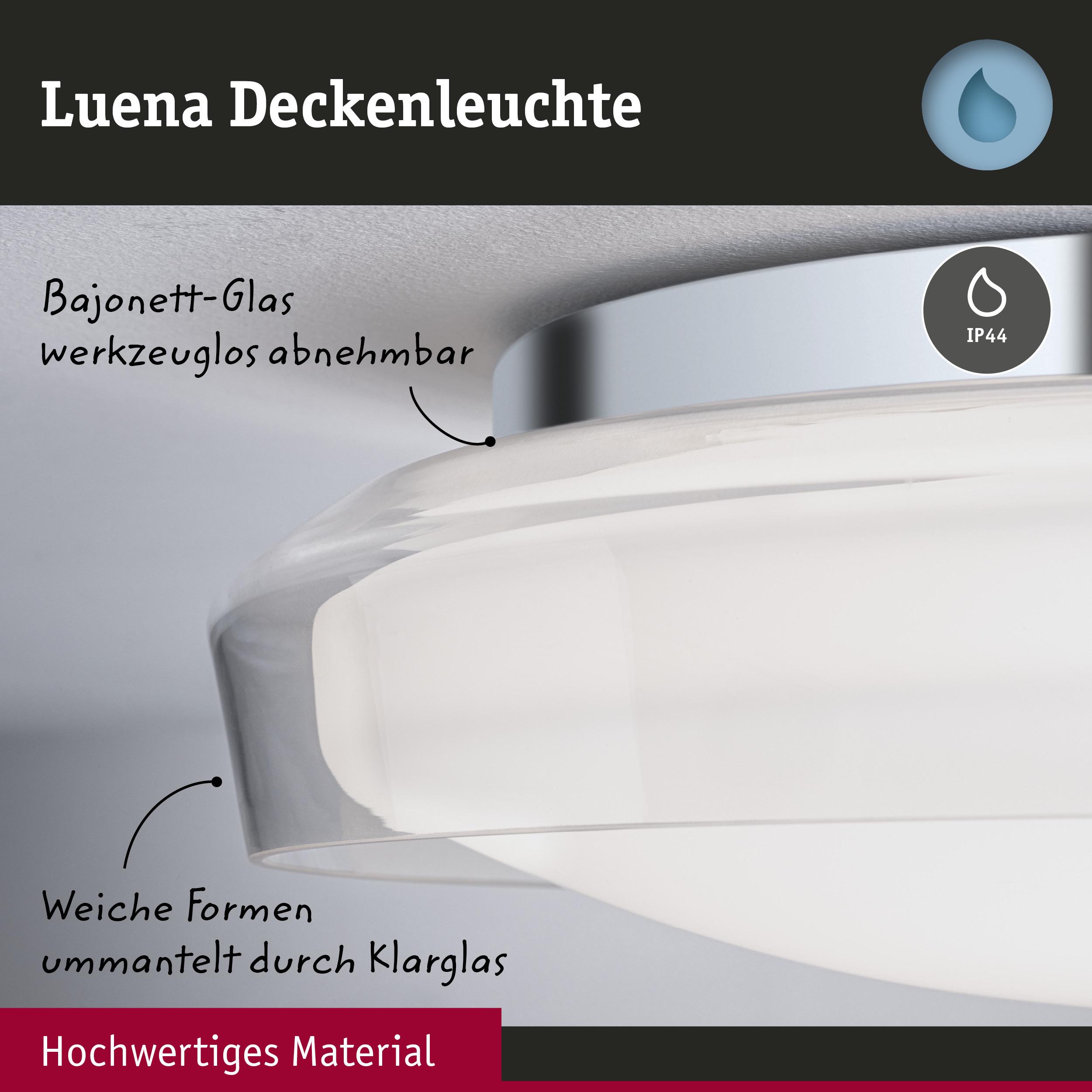Luena Deckenleuchte aus hochwertigem Klarglas mit weichen Formen und abnehmbarem Bajonett-Glas, IP44 Schutz