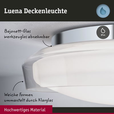 Luena Deckenleuchte aus hochwertigem Klarglas mit weichen Formen und abnehmbarem Bajonett-Glas, IP44 Schutz