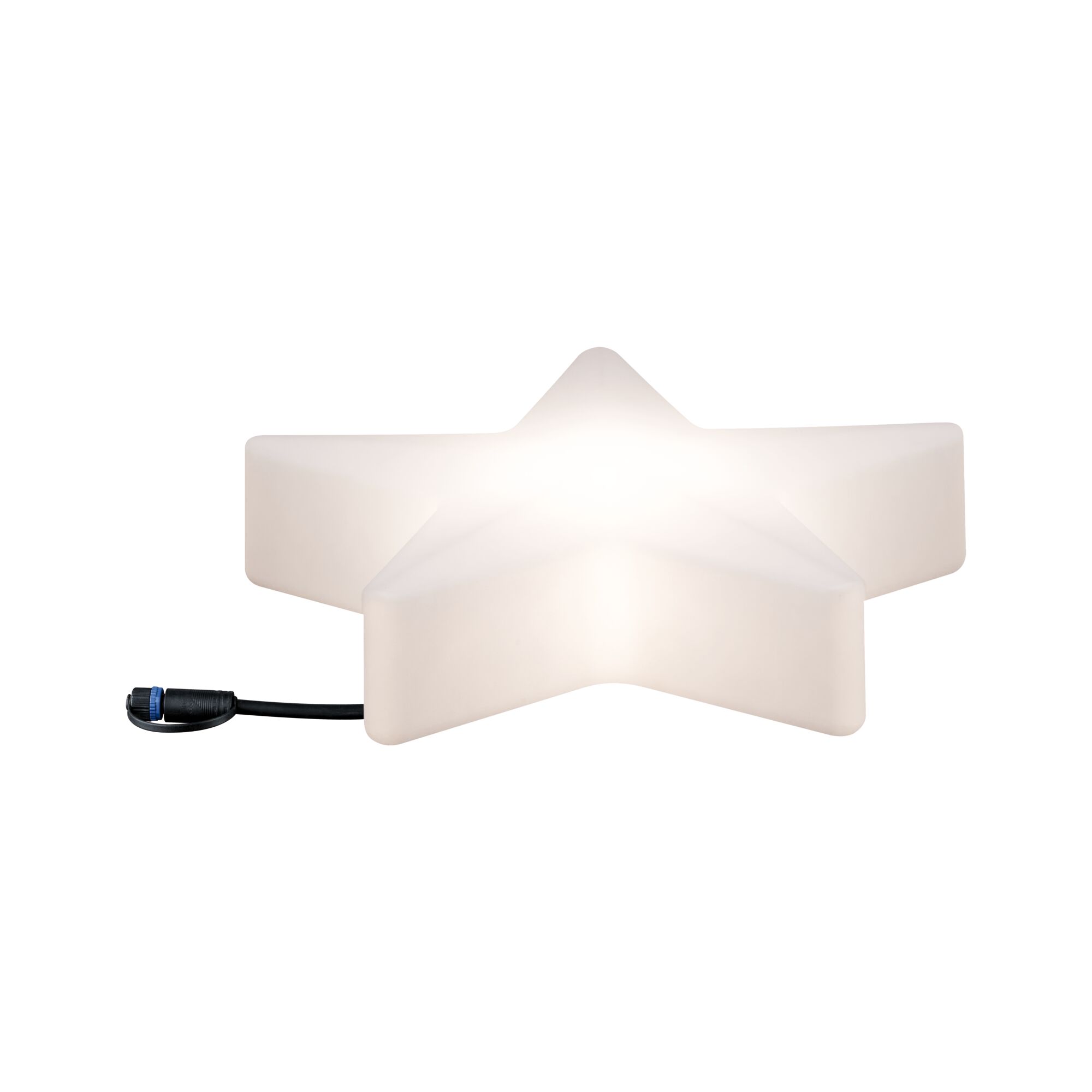 White plastic star with integrated LED light and cable for decorative lighting use