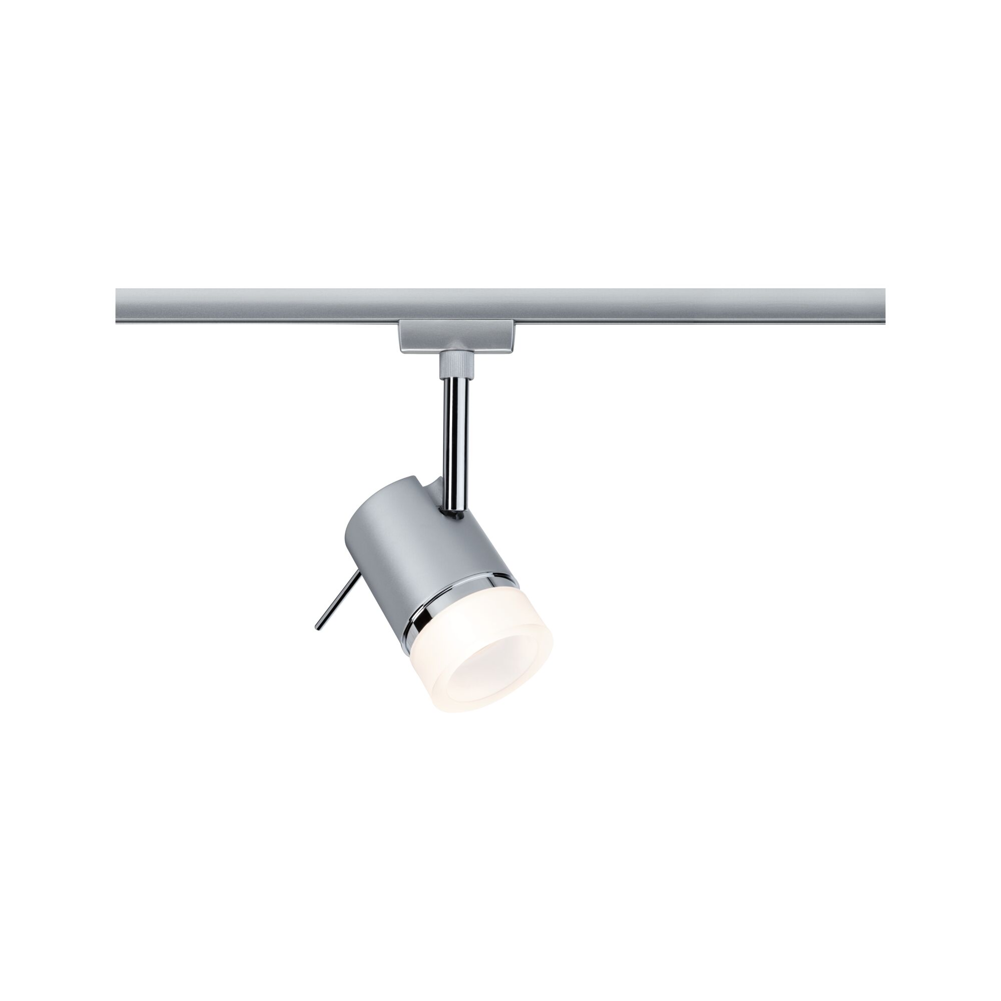 Moderner LED-Strahler in Silber mit weißem Diffusor für Schienensysteme, energiesparende Beleuchtung