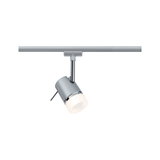Projecteur LED moderne argenté avec diffuseur blanc pour rails, solution d'éclairage économique