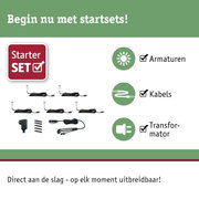 Starterset met zwarte kabels, transformator en armaturen voor eenvoudige lichtinstallatie