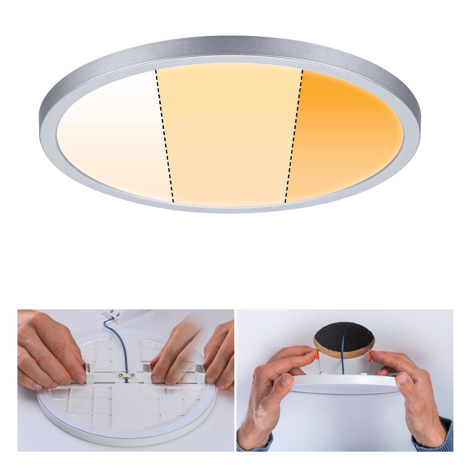 VariFit LED Recessed panel Dim to Warm Areo IP44 round 230mm 16W 1400lm 3 Step Dim to warm Chrome matt dimmable