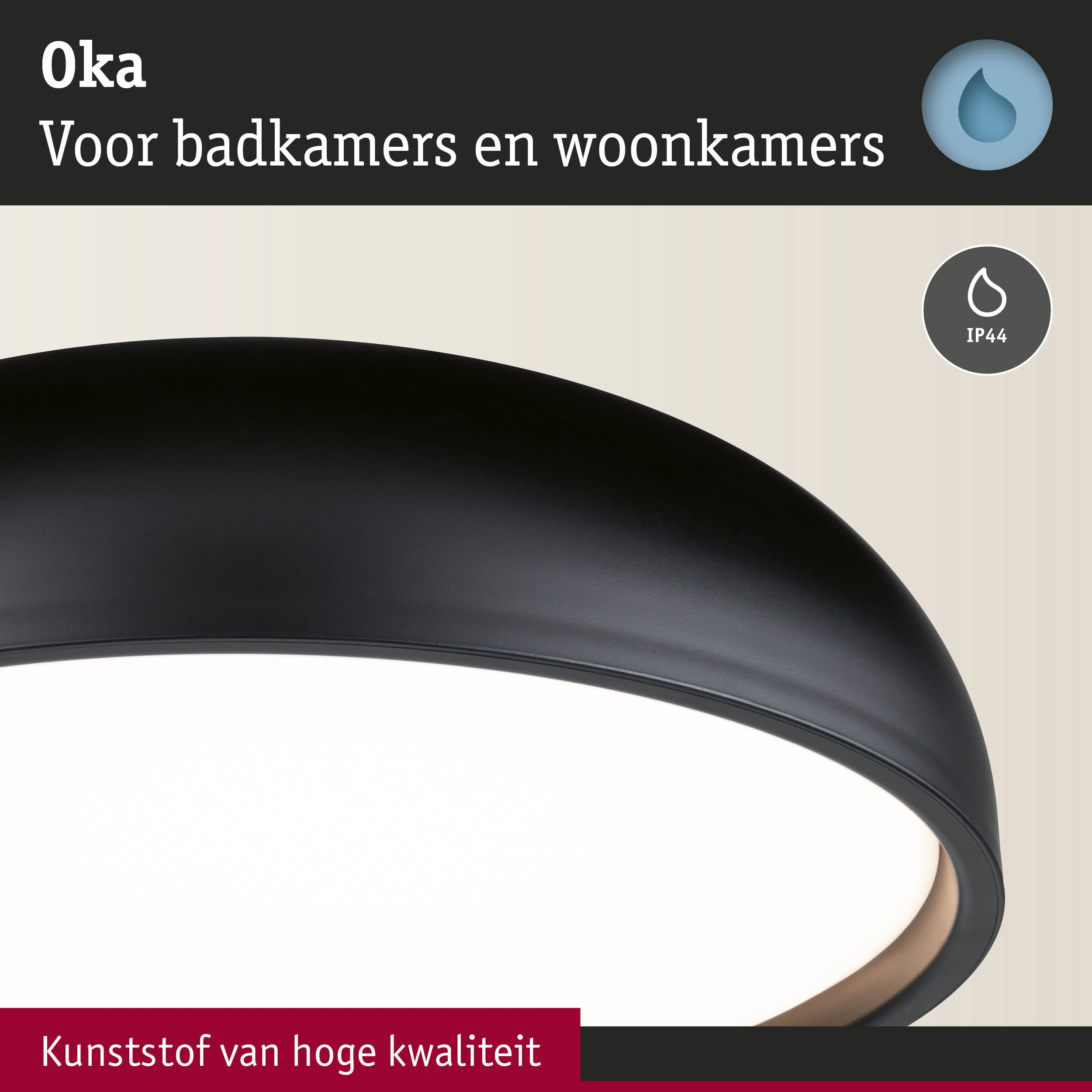 Zwarte kunststof plafondlamp met IP44-bescherming voor badkamer- en woonkamerverlichting