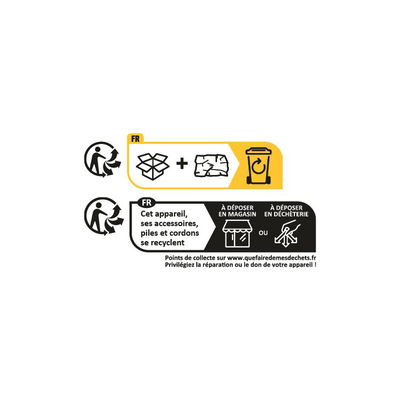 Instructions pour le recyclage des appareils, accessoires, piles et cordons avec points de collecte