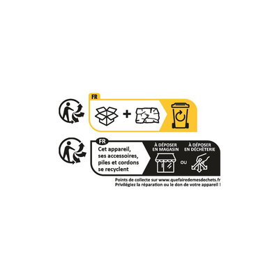 Instructions pour le recyclage des appareils, accessoires, piles et cordons avec points de collecte