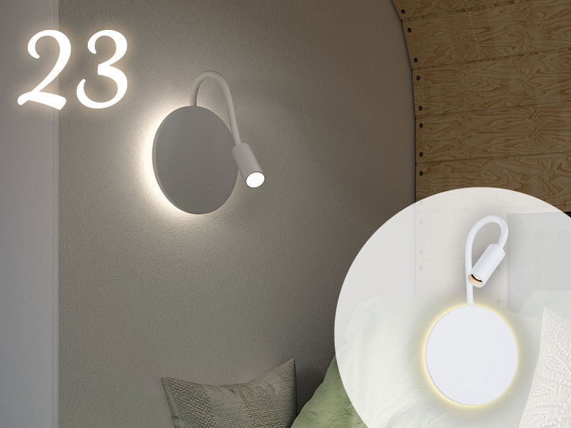 Weißer LED-Wandleuchter mit flexiblem Lesearm und warmweißem Licht für gemütliche Schlafzimmerbeleuchtung