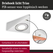 Driehoekige LED-lamp van roestvrij staal met PIR-sensor voor contactloos schakelen en hygiënisch gebruik