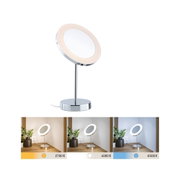 Moderner Kosmetikspiegel mit LED-Ring in Chrom, dimmbar mit Farbtemperaturen 2700K bis 6500K