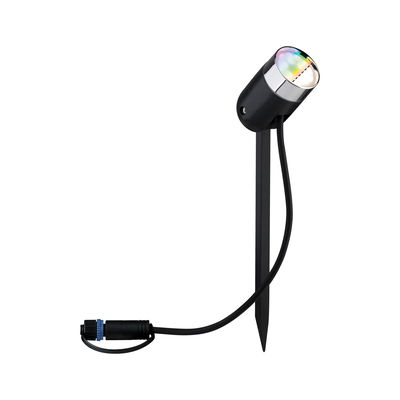 Zwarte LED-tuinschijnwerper met grondpen en kabel voor buitenverlichting en tuinlicht
