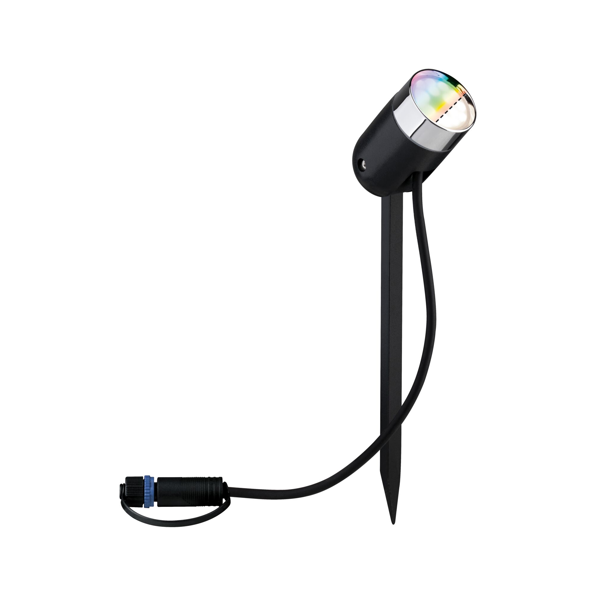 Schwarzer LED-Gartenstrahler mit Erdspieß und Kabel für Außenbeleuchtung und Gartenlicht