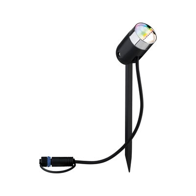Schwarzer LED-Gartenstrahler mit Erdspieß und Kabel für Außenbeleuchtung und Gartenlicht