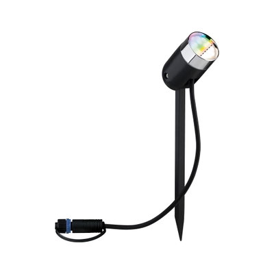 Schwarzer LED-Gartenstrahler mit Erdspieß und Kabel für Außenbeleuchtung und Gartenlicht