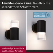 Wandleuchte Kame aus Metall und Acrylglas in mattem Schwarz für modernes Badezimmerlicht