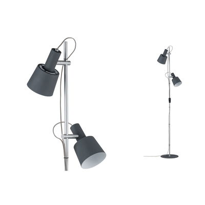 Metal double spotlight floor lamp in grey with adjustable shades for living room lighting