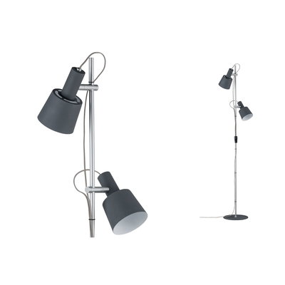 Lampadaire double spot en métal gris avec abat-jours réglables pour éclairage intérieur