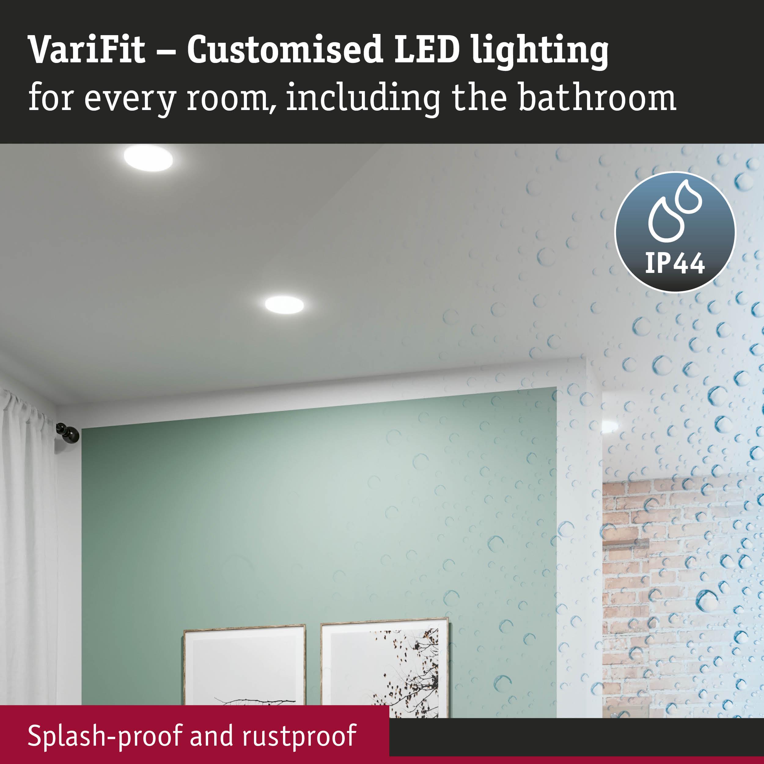 VariFit white LED recessed lights splash-proof and rustproof, ideal for bathroom lighting