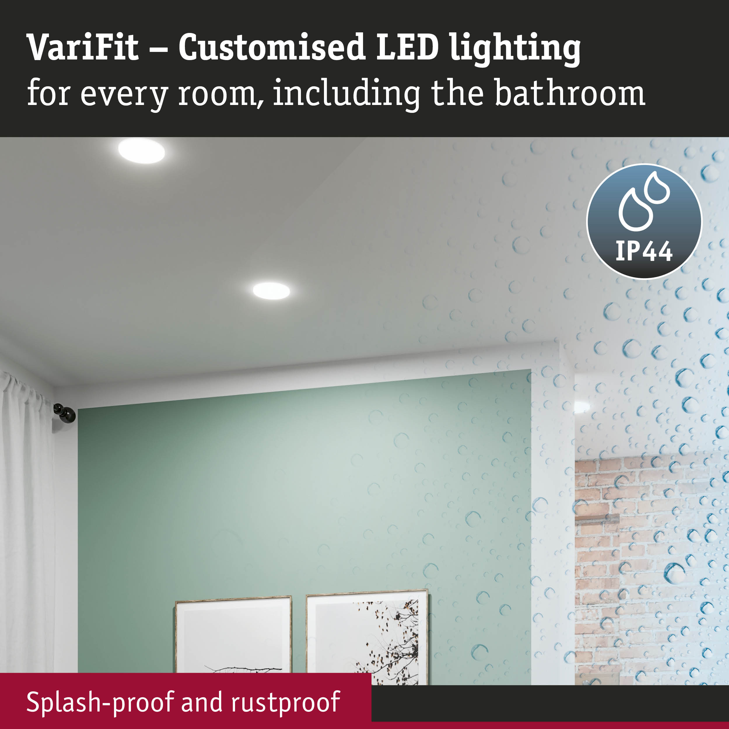 VariFit recessed LED lights with IP44 rating, splash-proof and rustproof for bathroom lighting solutions