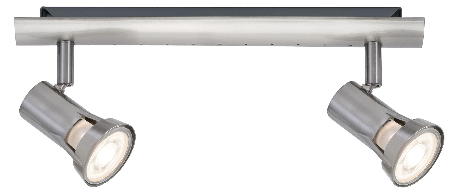 Two-light LED spotlight in brushed stainless steel silver for modern home lighting