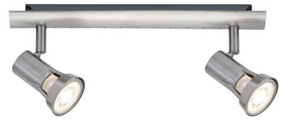 Two-light LED spotlight in brushed stainless steel silver for modern home lighting