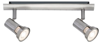 Zweiflammiger LED-Spot aus gebürstetem Edelstahl in Silber für moderne Raumbeleuchtung