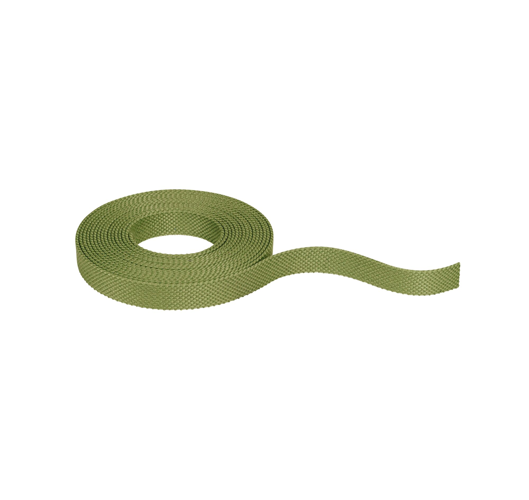 Ruban textile vert en matériau résistant, idéal pour fixation et décoration en bricolage.