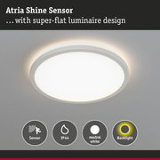 Round Atria Shine Sensor ceiling light in white with IP44 rating and neutral white illumination