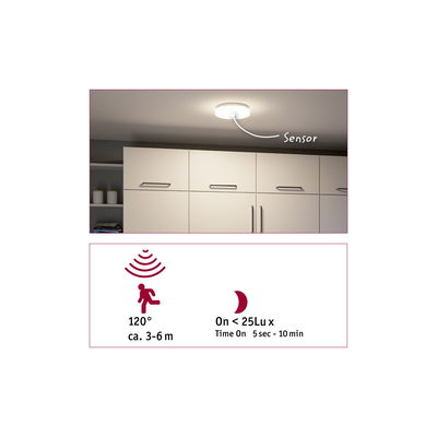 Deckenleuchte mit Sensor in Weiß über Schrank, 120° Erfassungswinkel, 3-6 m Reichweite, Bewegungsmelder LED Licht