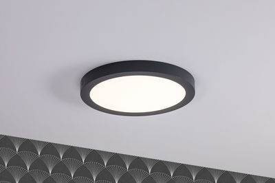 Plafonnier LED rond avec cadre en métal noir et lumière blanc chaud pour espaces modernes