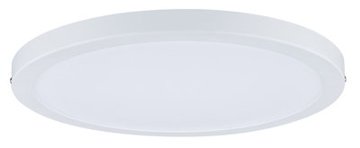 Round white plastic LED ceiling panel for energy-efficient room lighting.