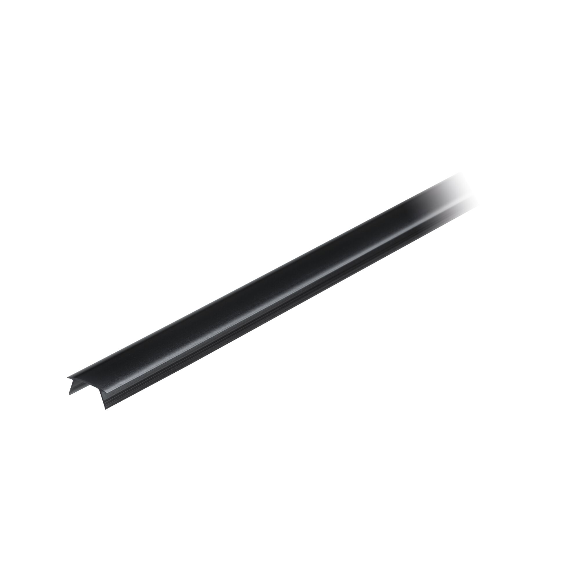 Schwarze Aluminium-Leiste mit matte Oberfläche, geeignet für moderne Innenraumgestaltung und Beleuchtung