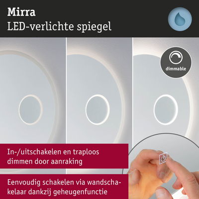 Ronde Mirra LED-spiegel met dimbare verlichting en touchbediening, geschikt voor badkamer en woonruimte