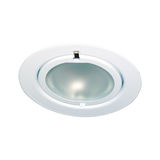Round recessed light housing in white metal with frosted glass cover for LED lighting