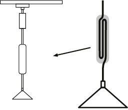 Technical drawing of a pendant lamp with adjustable cable and triangular lampshade.