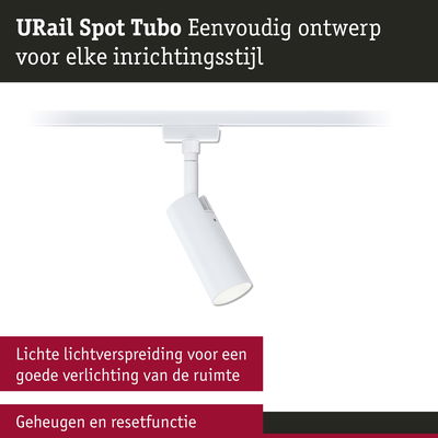 Witte URail Spot Tubo metalen LED-spot met brede lichtverspreiding voor kamer verlichting