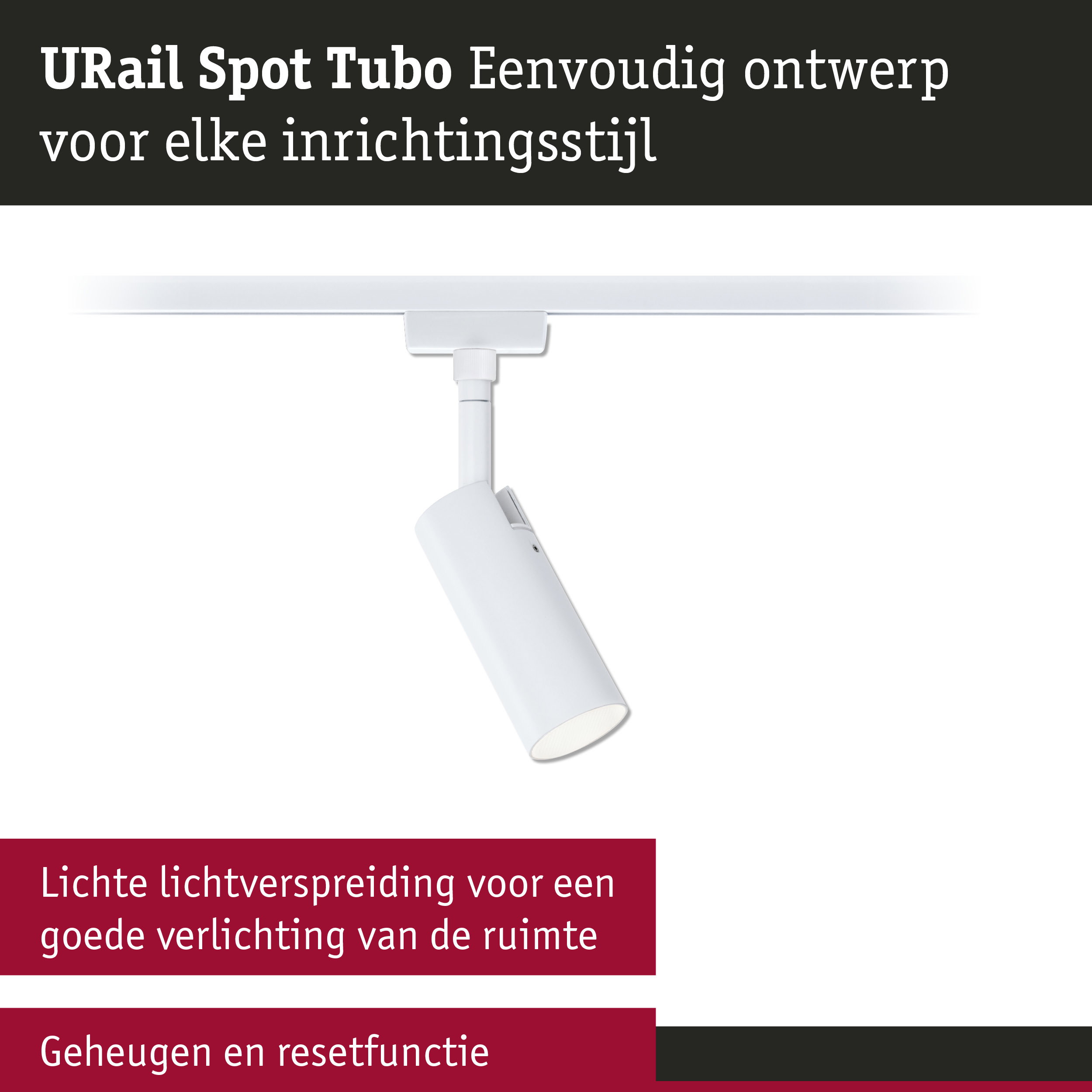 Witte URail Spot Tubo met eenvoudig ontwerp voor veelzijdige verlichting in elke ruimte