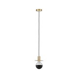 Moderne Pendelleuchte mit schwarzer Glühbirne und goldfarbenem Metall in minimalistischem Design