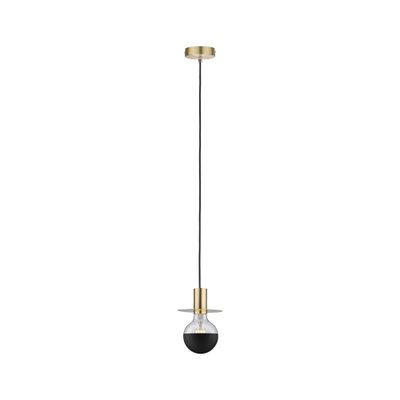 Moderne Pendelleuchte mit schwarzer Glühbirne und goldfarbenem Metall in minimalistischem Design