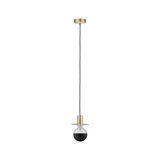 Moderne Pendelleuchte mit schwarzer Glühbirne und goldfarbenem Metall in minimalistischem Design