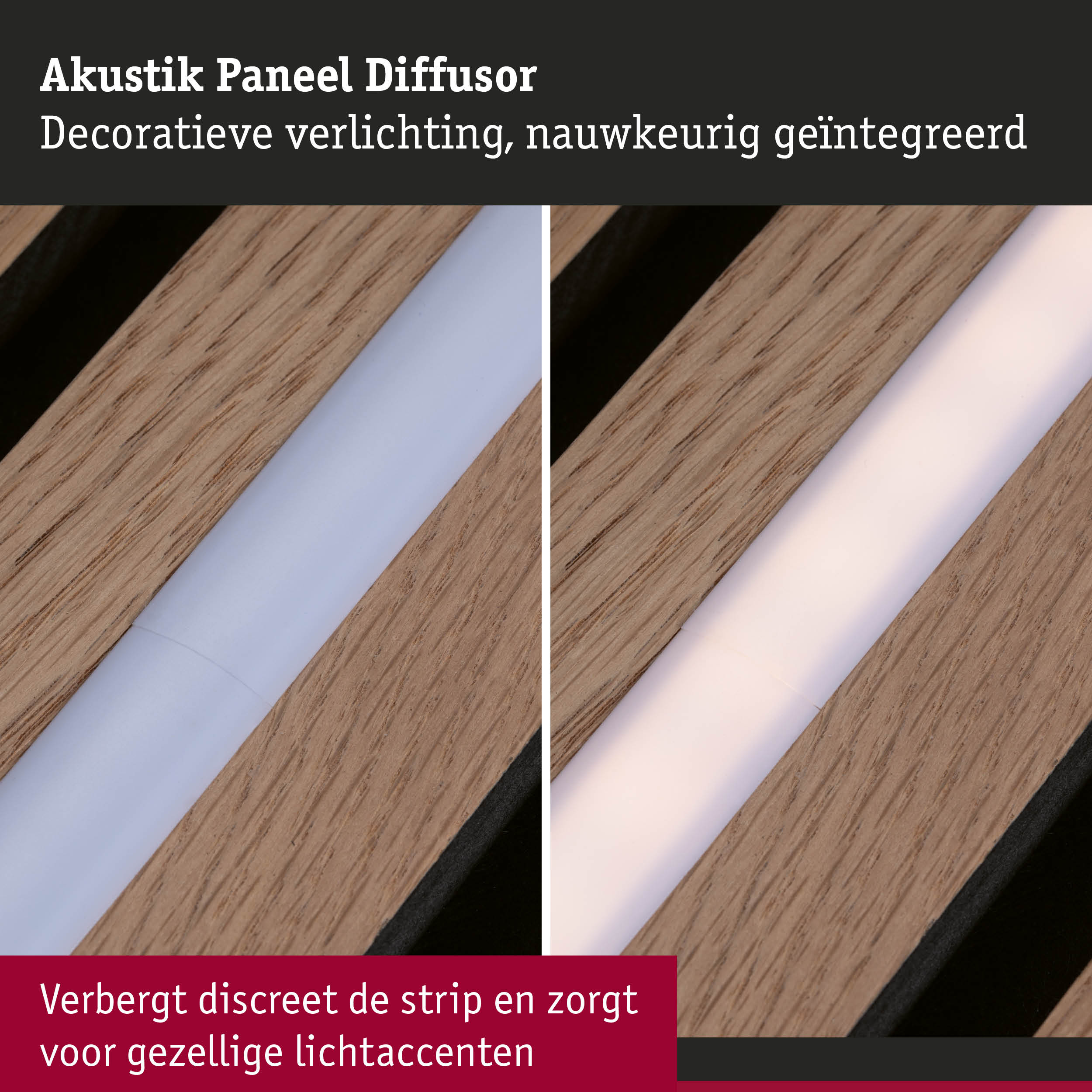Akustiek paneel diffusor van hout met geïntegreerde decoratieve LED-verlichting voor gezellige lichtaccenten