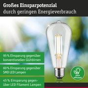 Energiesparlampe mit klarem Glas und sichtbarem LED-Filament für effiziente Beleuchtung