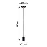 Zwarte metalen hanglamp met 190 cm snoer en 70 mm kapdiameter, moderne LED lamp