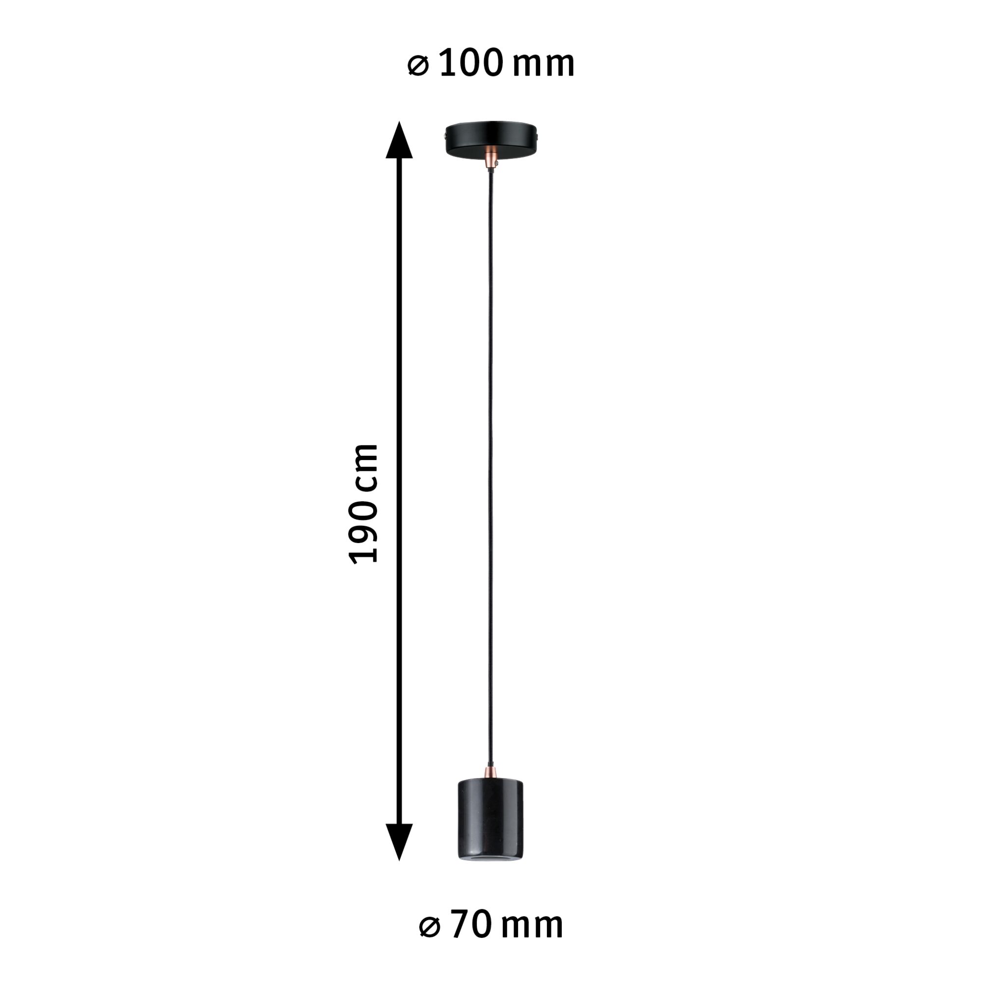 Black metal pendant light with 190 cm cable and 70 mm lampshade diameter for modern lighting